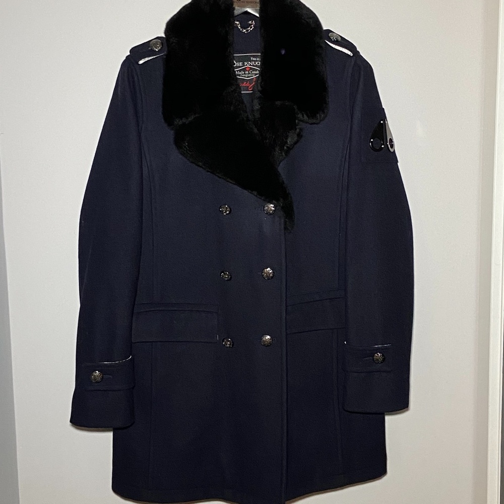 Moose Knuckles Rabbit fur-collar Peacoat NAVY